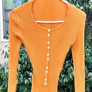 Fashion Nova Ribbed Mustard Yellow Bodysuit